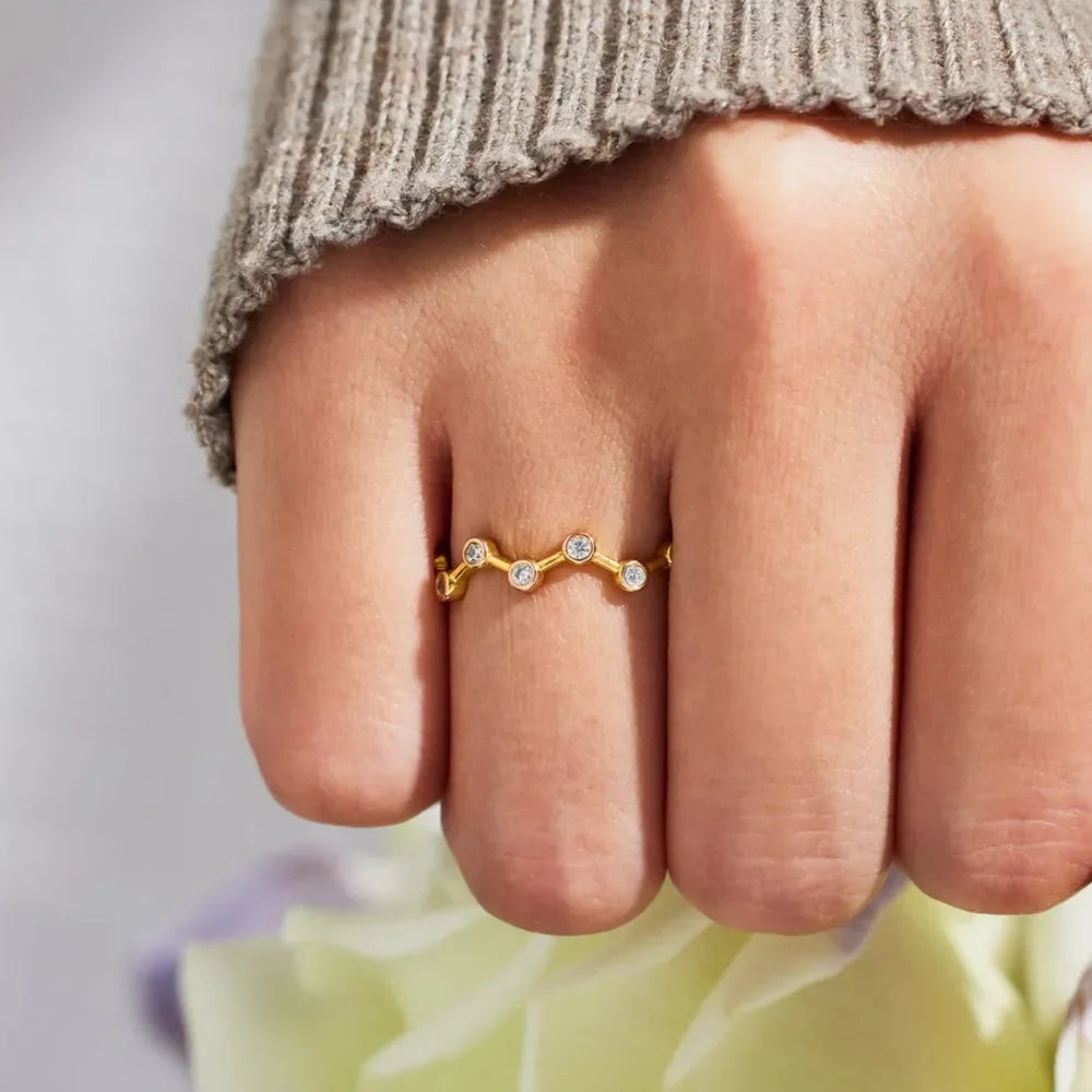 18K Gold-Plated 925 Sterling Silver Zircon Ring - VAleG