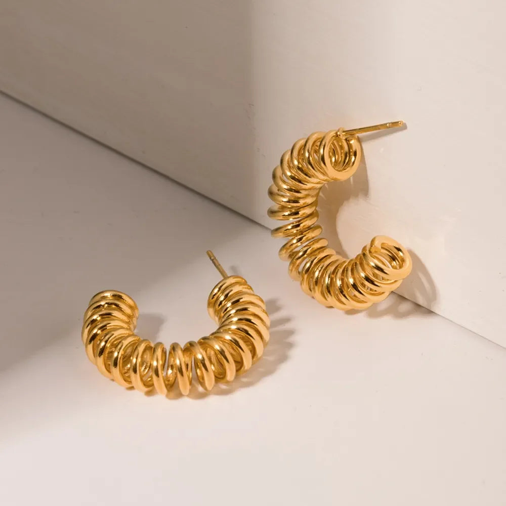 18K Gold-Plated Stainless Steel C-Hoop Earrings - VAleG