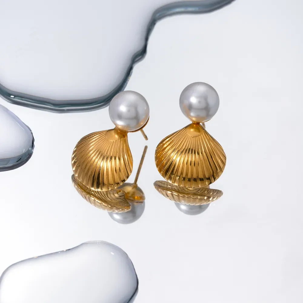 18K Gold-Plated Stainless Steel Shell Shape Earrings - VAleG