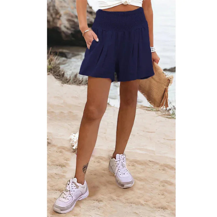 European And American Solid Color High Waisted Shorts Casual Pants - VAleG