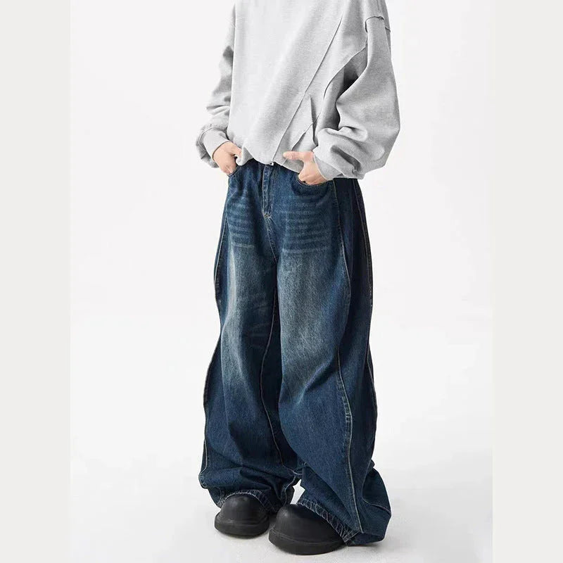 High-grade Stitching Loose Wide-leg Draping Effect Straight-leg Pants Trousers - VAleG