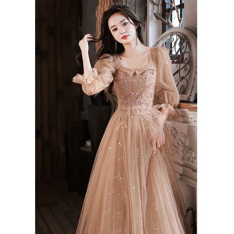 Evening Dress Host Banquet Maid Of Honor Long Sleeves - VAleG
