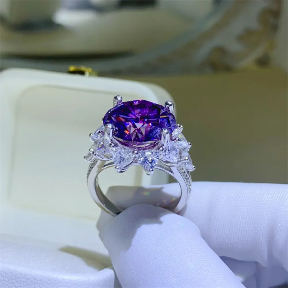 10 Carat Moissanite 925 Sterling Silver Flower Shape Ring - VAleG
