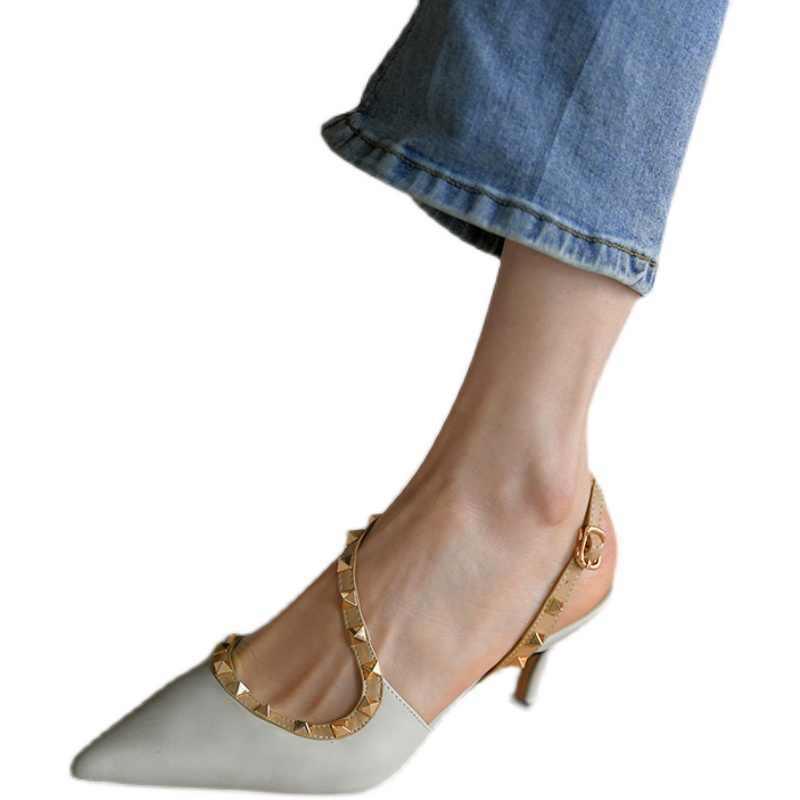 Sheepskin Pointed Toe Stiletto Heel Shoes Side Empty High Heel Sandals - VAleG