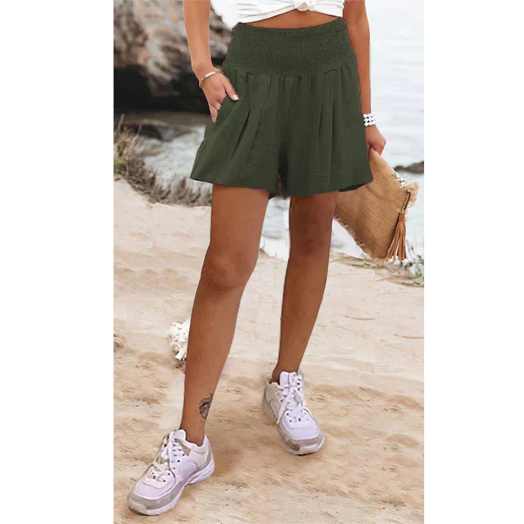 European And American Solid Color High Waisted Shorts Casual Pants - VAleG