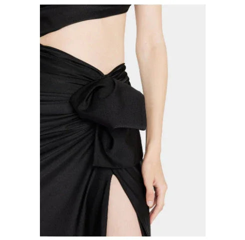 Women's Long Sleeved Hollow Slit Elastic Sloping Shoulder Dress - VAleG
