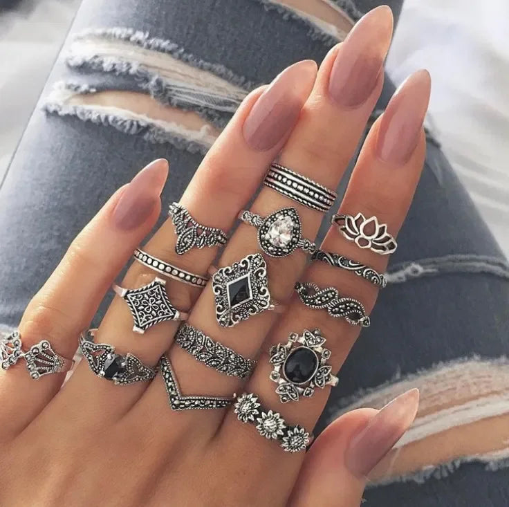 15 Piece Alloy Vintage Ring Set - VAleG