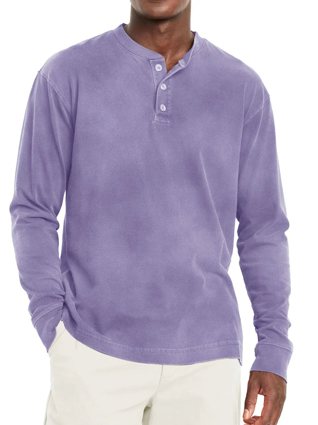 Digital Printing Two-color Henley Shirt 7-button Men's Casual Long Sleeve - VAleG