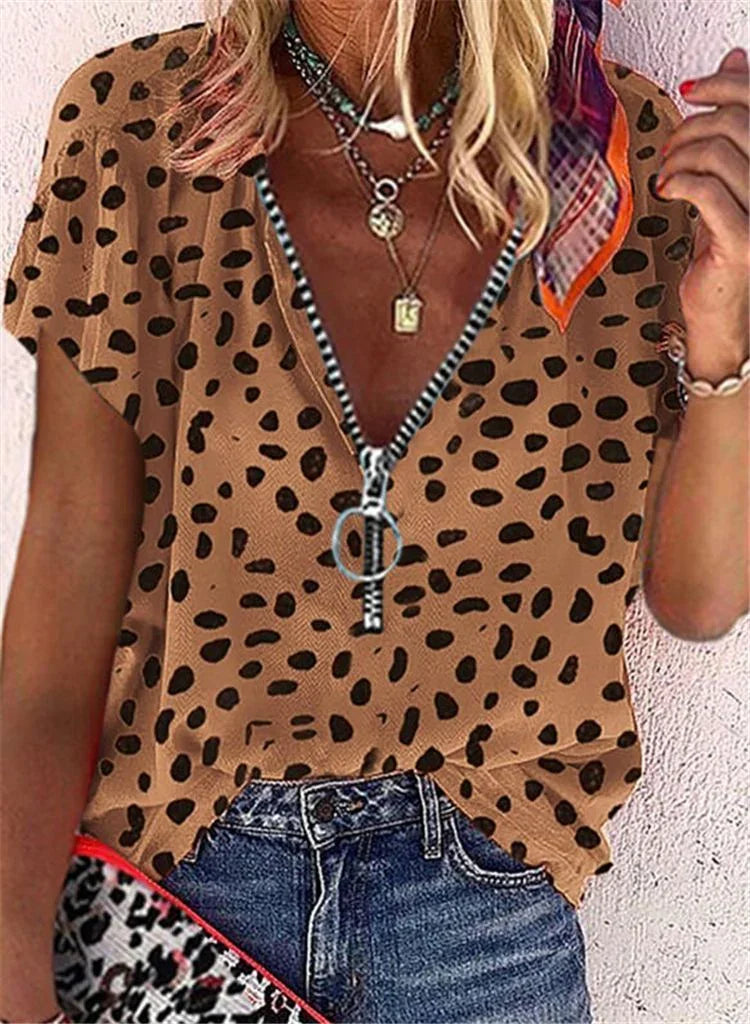 European And American Women's New Printed V-neck Loose T-shirt - VAleG