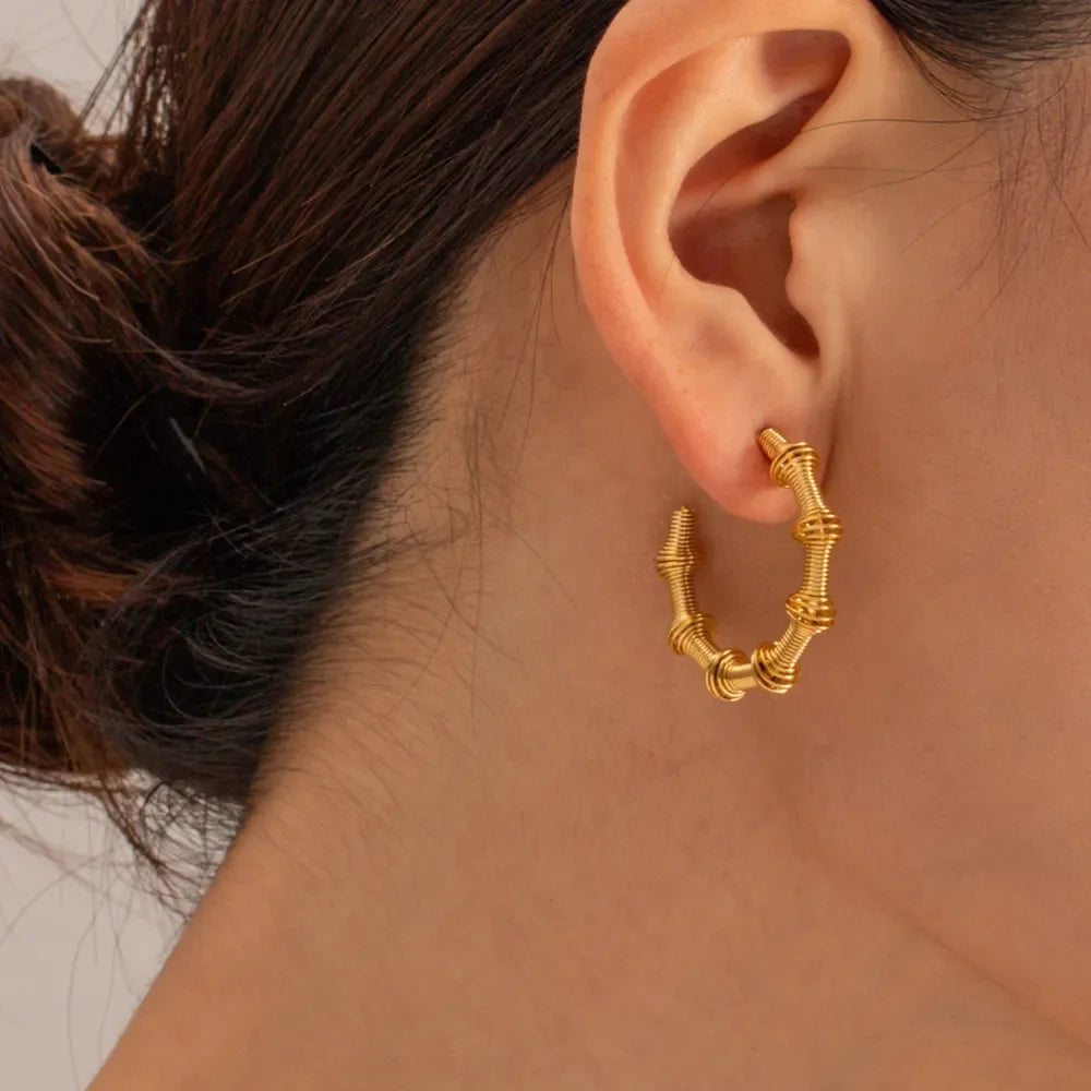 18K Gold-Plated Stainless Steel C-Hoop Earrings - VAleG