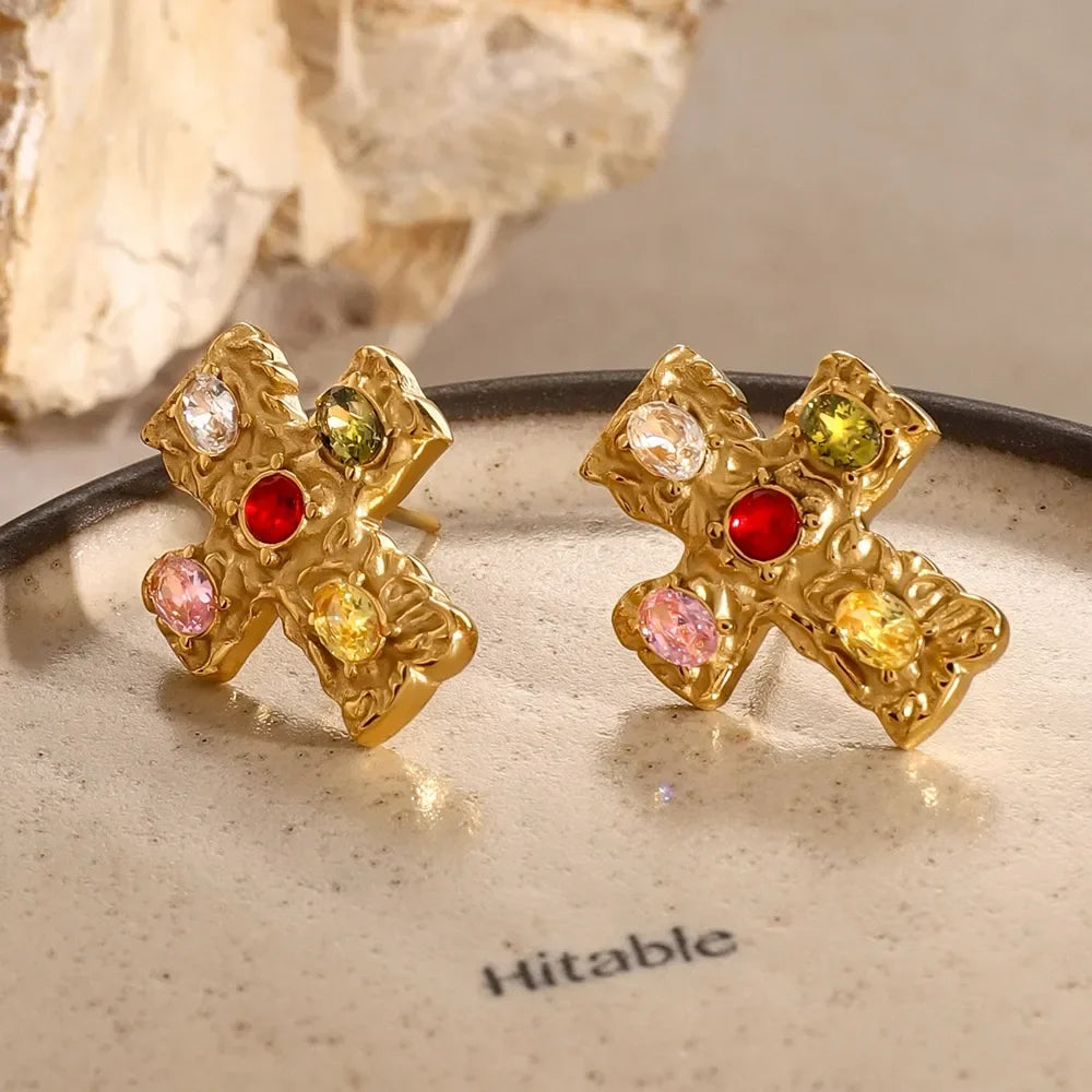18K Gold-Plated Zircon Cross Earrings - VAleG