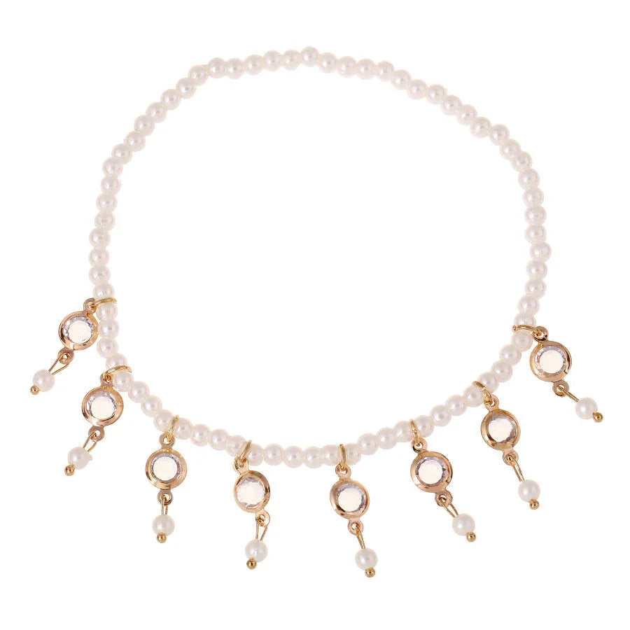 Beach Pearl Crystal Tassel Elastic Anklet - VAleG