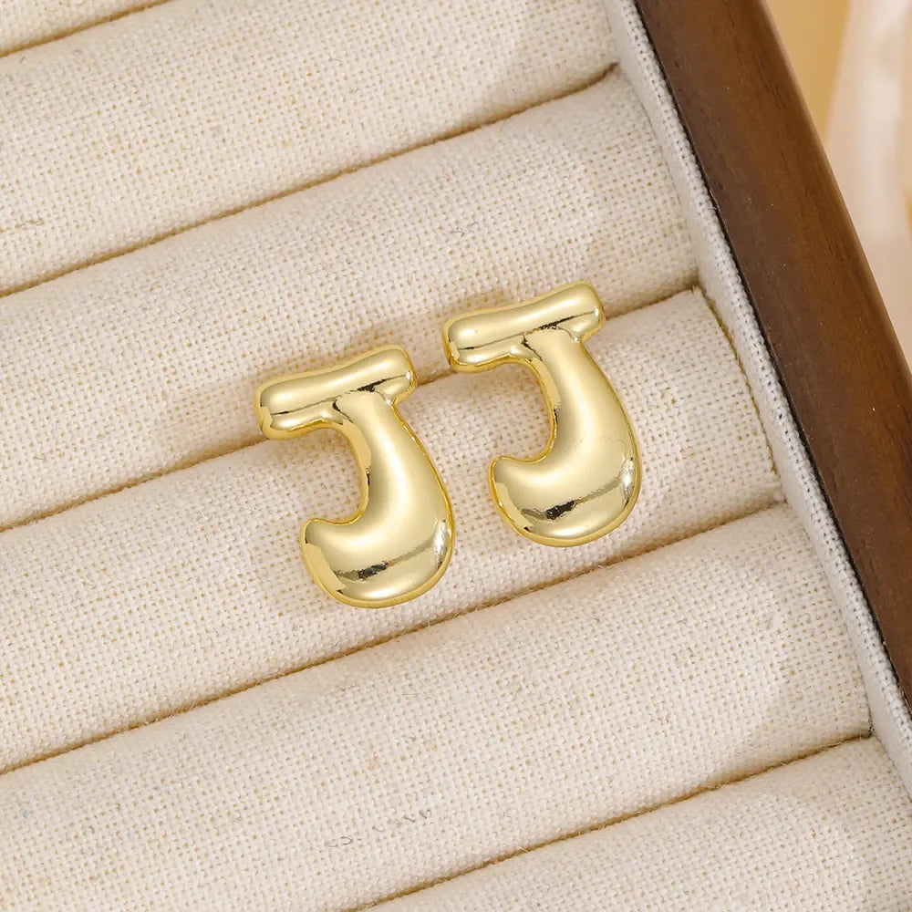 18K Gold-Plated Bubble Letter Stud Earrings - VAleG