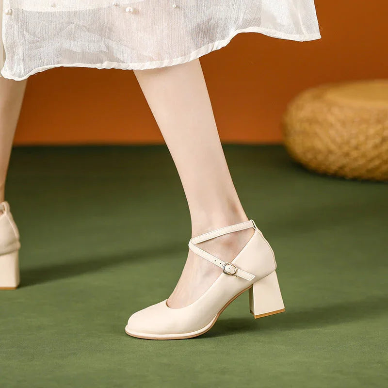 Women's Chunky Heel High Heel Shoes Strap - VAleG