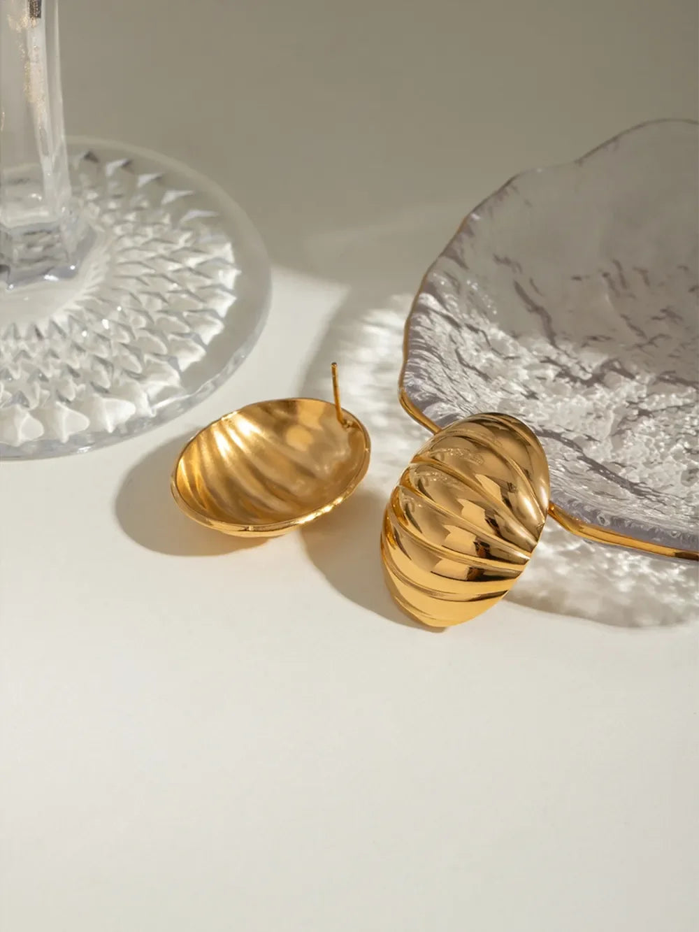 18K Gold-Plated Stainless Steel Ribbed Earrings - VAleG