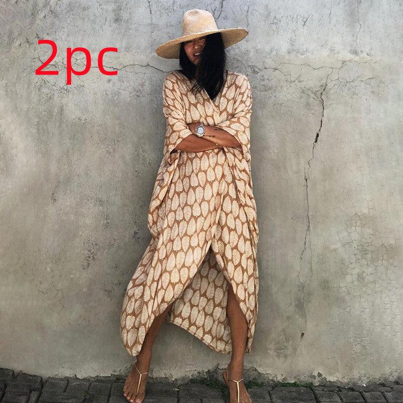 Polyester Ladies Sun Protection Resort Beach Dress Cover Up - VAleG