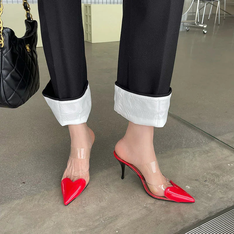 Transparent Love Face Color-blocking Stiletto Heel High Heels - VAleG
