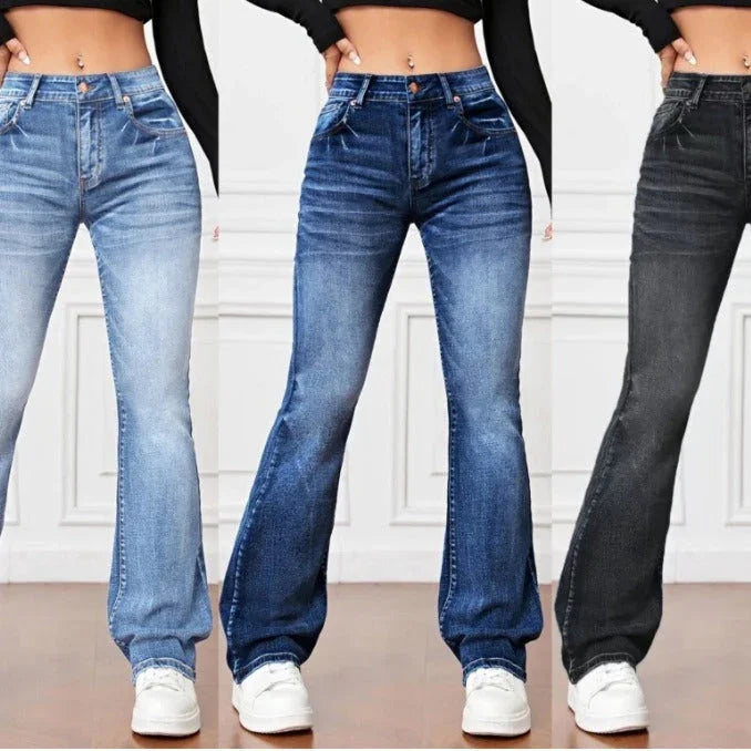 Denim High Waist Loose And Slimming Bootcut Trousers - VAleG