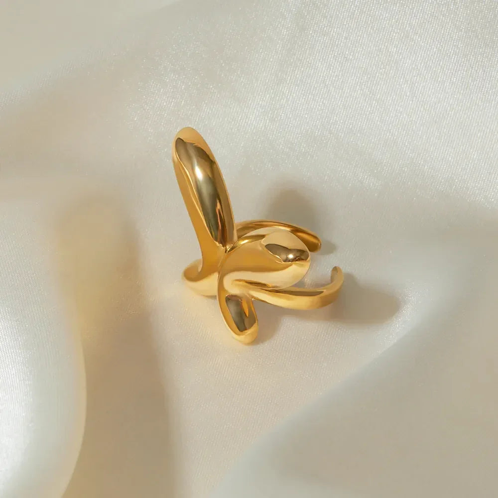 18K Gold-Plated Stainless Steel Butterfly Ring - VAleG
