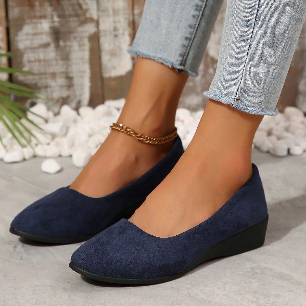 Spring New Pointed Toe Women's Plus Size Shallow Mouth Wedge Pumps Doug Shoes Sports Casual - VAleG