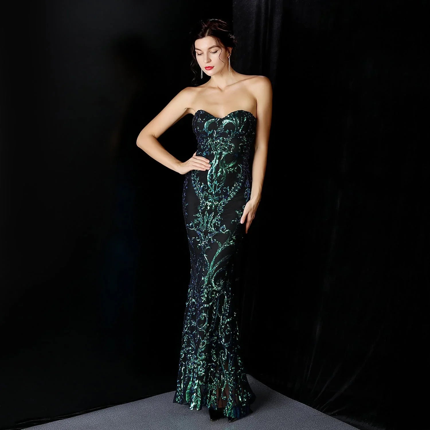 Sequined Long Dress Skirt Prom Party Etiquette Celebration Evening Dress - VAleG