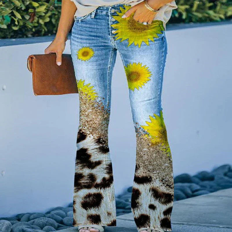Printed Thin Jeans Large Size Women's Casual Pants - VAleG