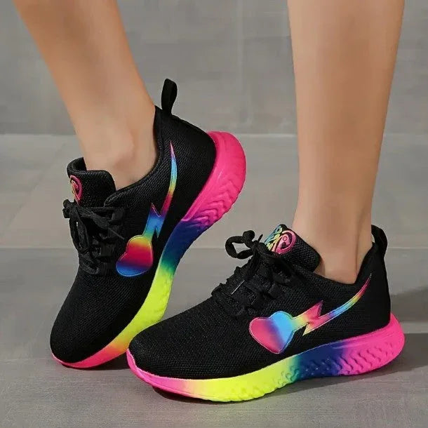 Round Head Heart Knitted Lace Up Running Shoes - VAleG