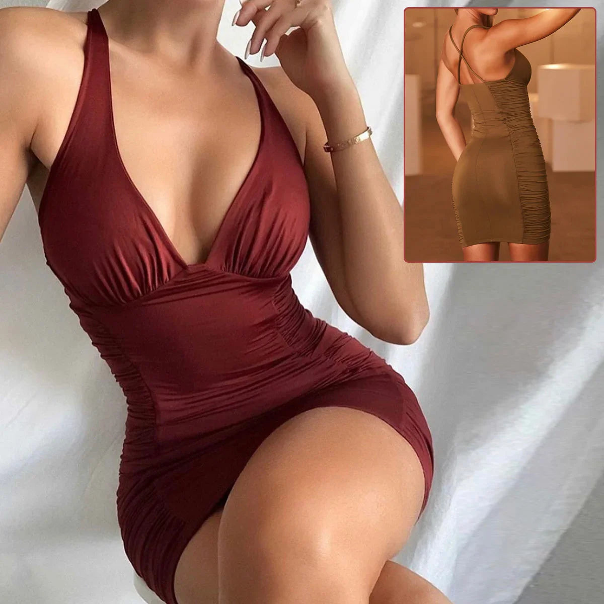 Sexy Deep V-neck Backless Suspender Dress INS Fashion Slim Hip Backless Short Dresses Summer Women's Clothing - VAleG