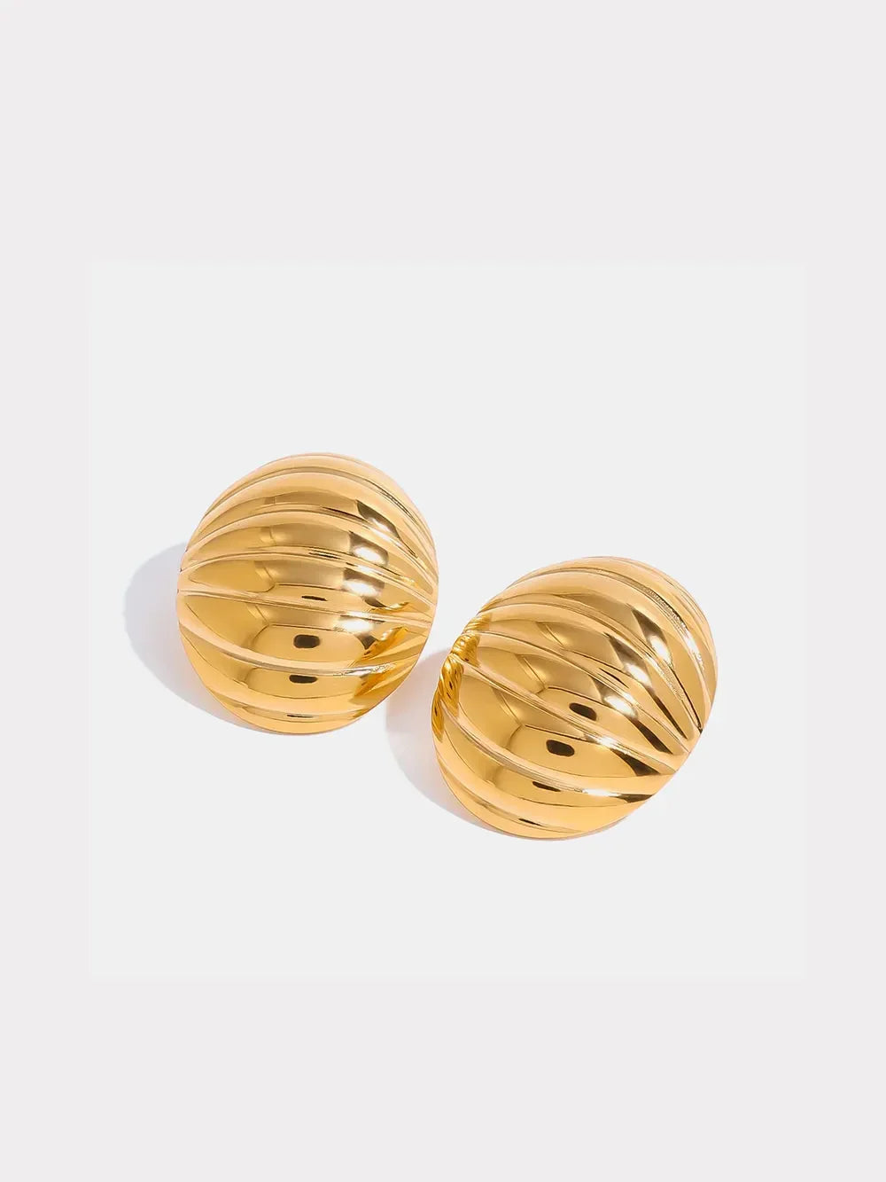 18K Gold-Plated Stainless Steel Ribbed Earrings - VAleG