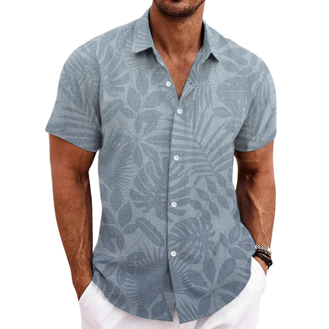 Solid Color Short Sleeve Cardigan Beach Shirt - VAleG
