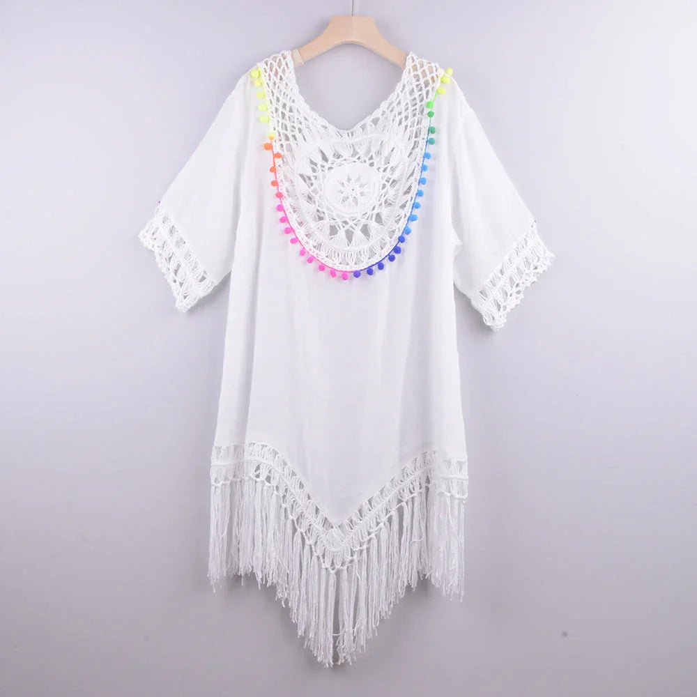 Loose Fringed Holiday Style Beach Blouse - VAleG