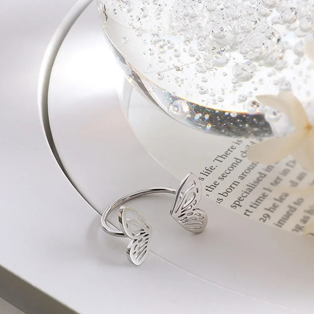 Titanium Steel Butterfly Open Ring - VAleG