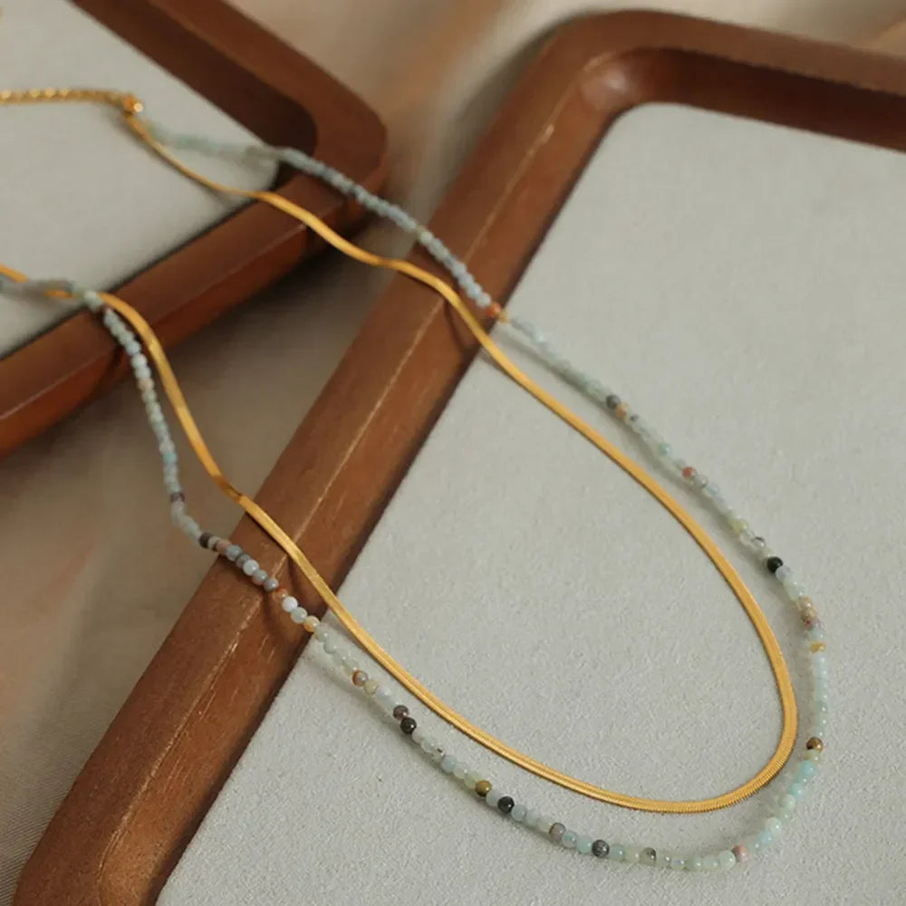 Beaded Titanium Steel Double-Layered Necklace - VAleG