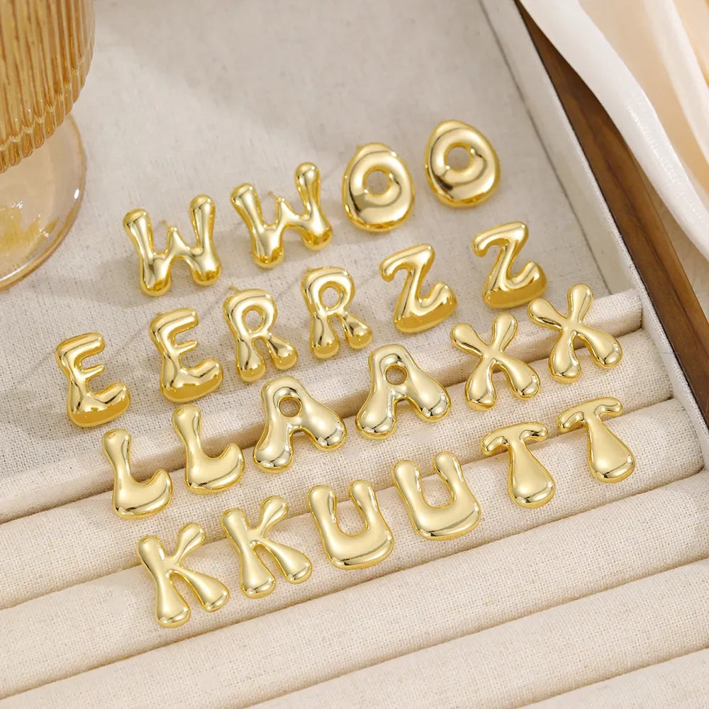 18K Gold-Plated Bubble Letter Stud Earrings - VAleG