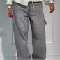 Ins Shiny Straight Jeans With Pockets Fashion Loose Wide-leg Pants For Women Street-style Trousers VAleG