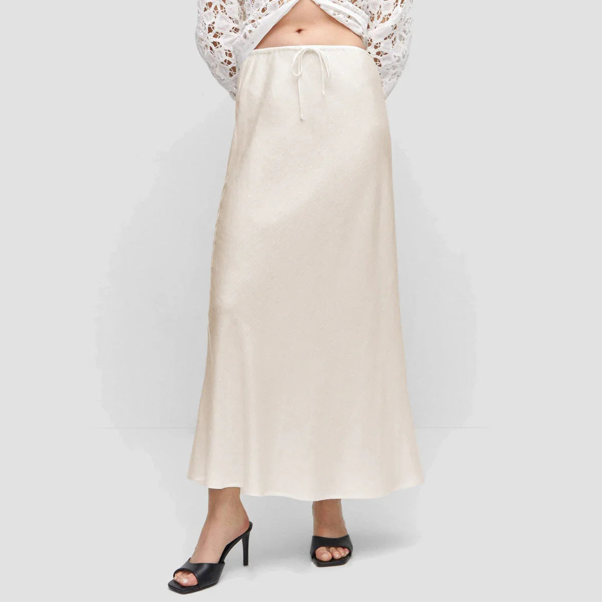 High Quality Satin Dress High Waist Drawstring Lace-up Solid Skirt Women - VAleG