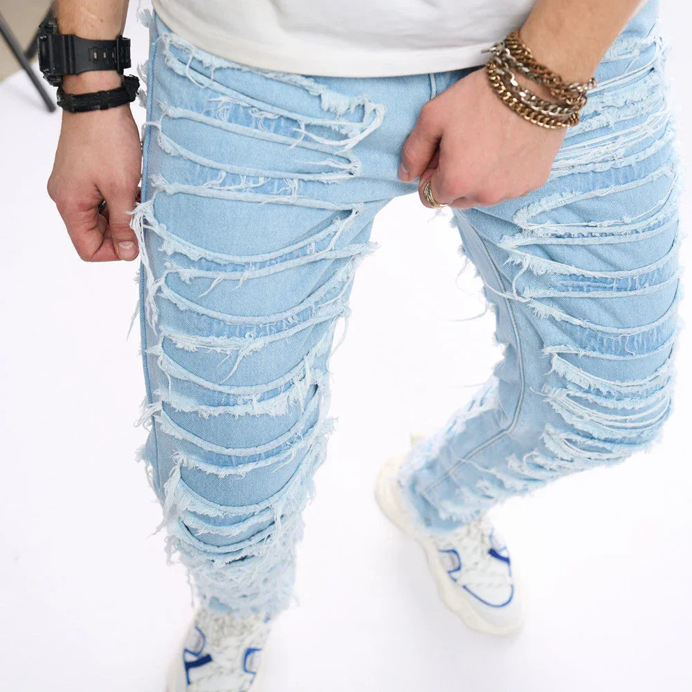Simple Solid Color Ripped Skinny Jeans - VAleG