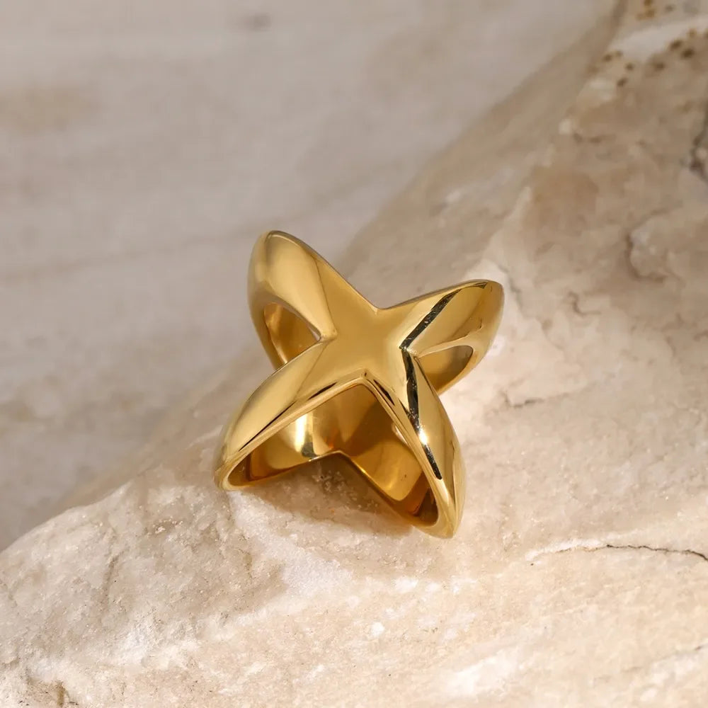 18K Gold-Plated Crisscross Ring - VAleG