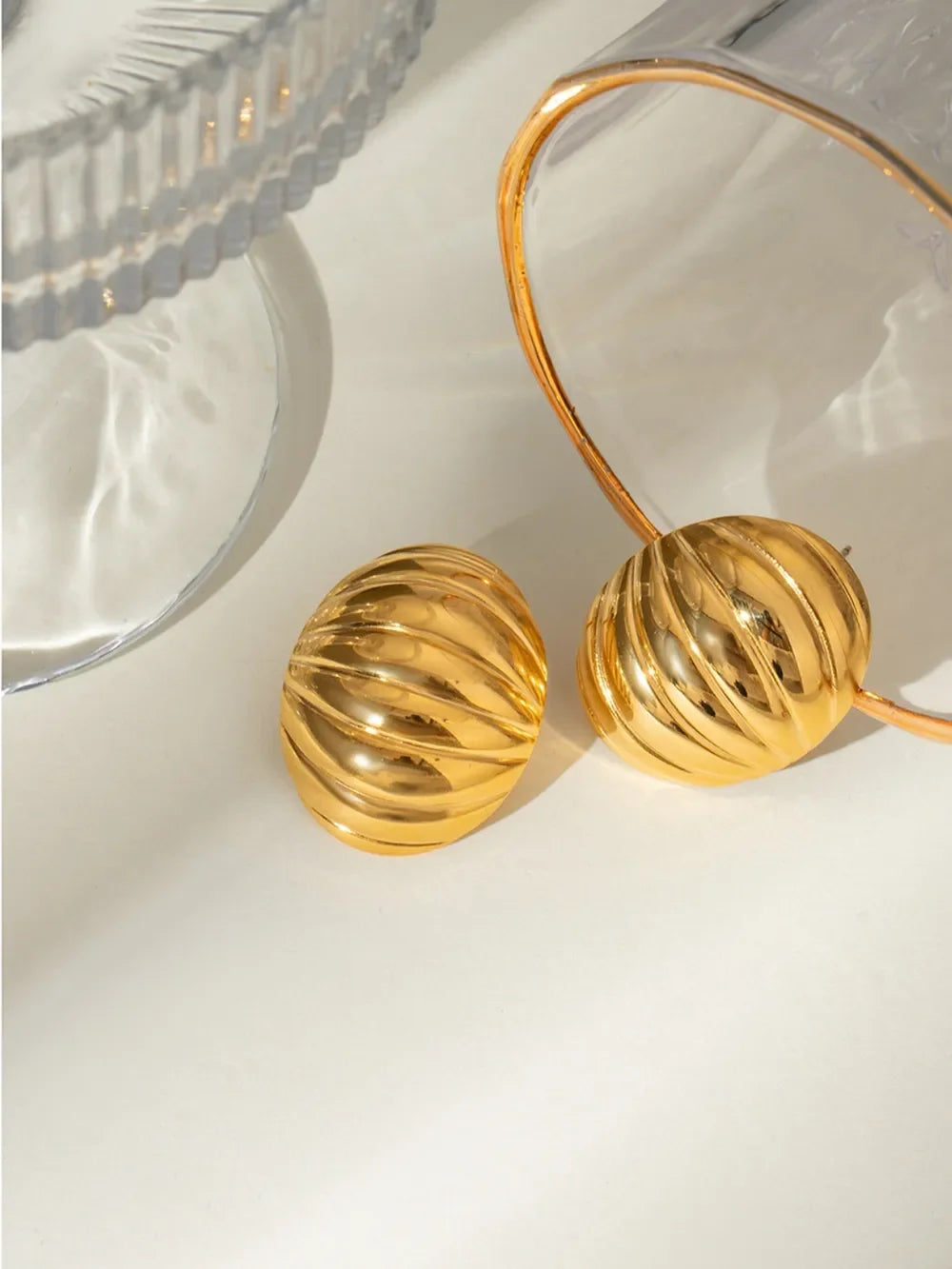18K Gold-Plated Stainless Steel Ribbed Earrings - VAleG