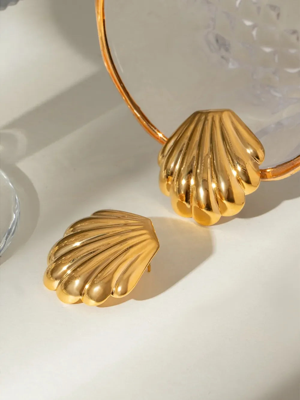 18K Gold-Plated Stainless Steel Shell Stud Earrings - VAleG