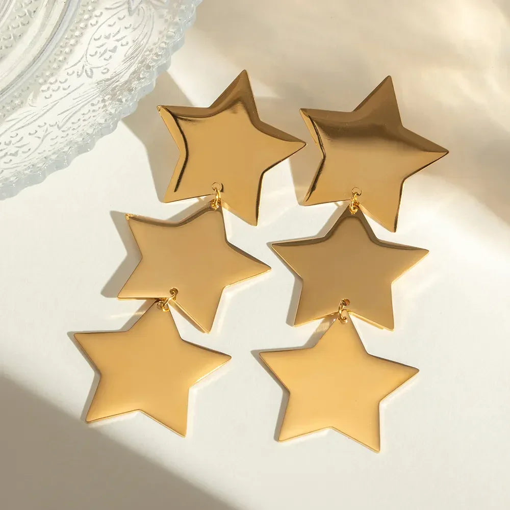 18K Gold-Plated Stainless Steel Star Earrings - VAleG