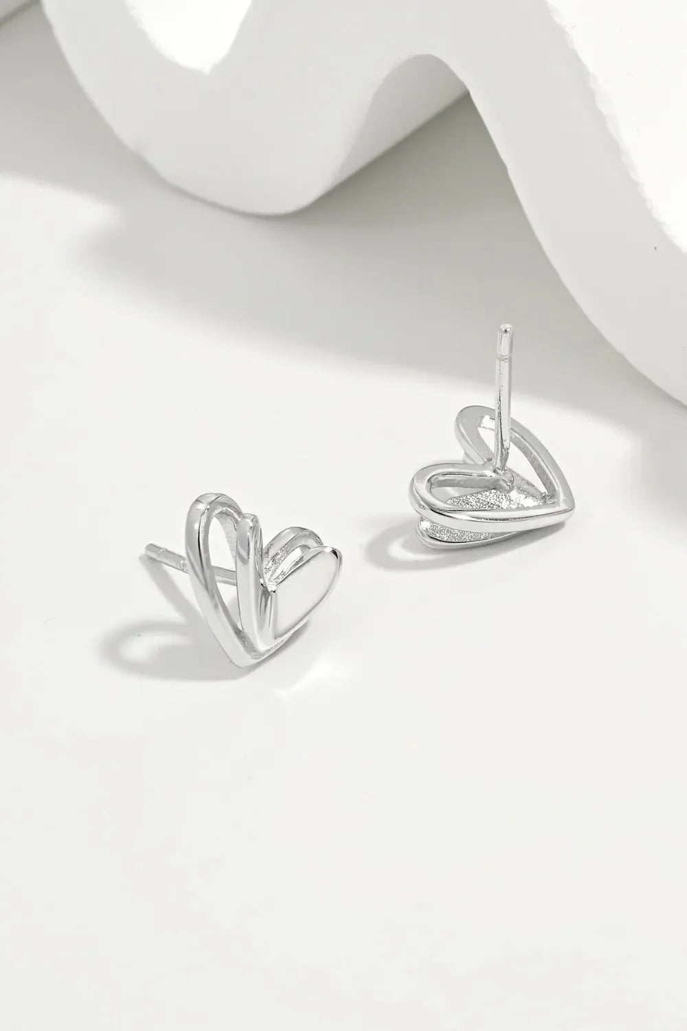 925 Sterling Silver Heart Stud Earrings - VAleG