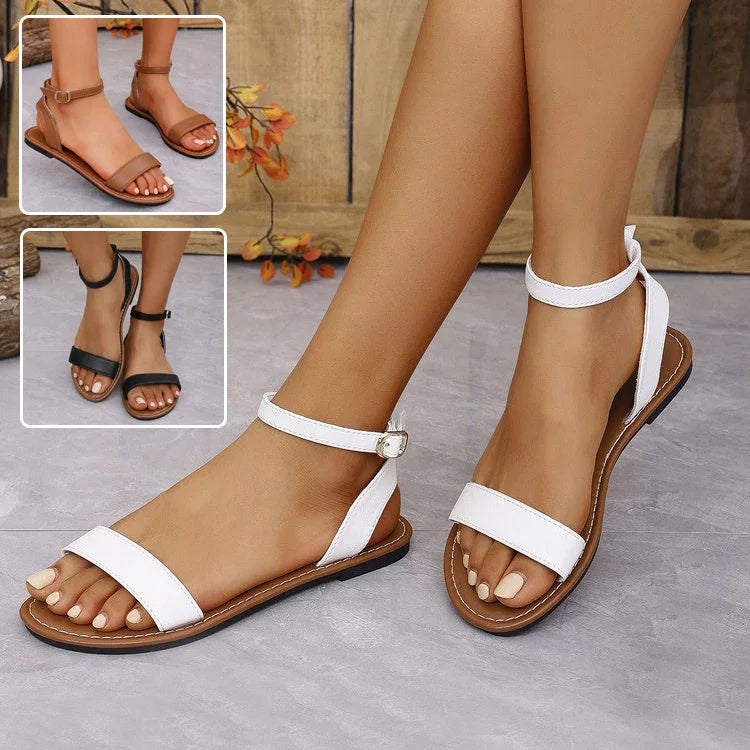 One-straped Flat Sandals Summer Buckle Roman Shoes Fashion Simple Sandal - VAleG