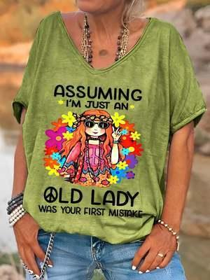 Women's Printed Wear Round Neck Casual Loose T-shirt Women's Top - VAleG