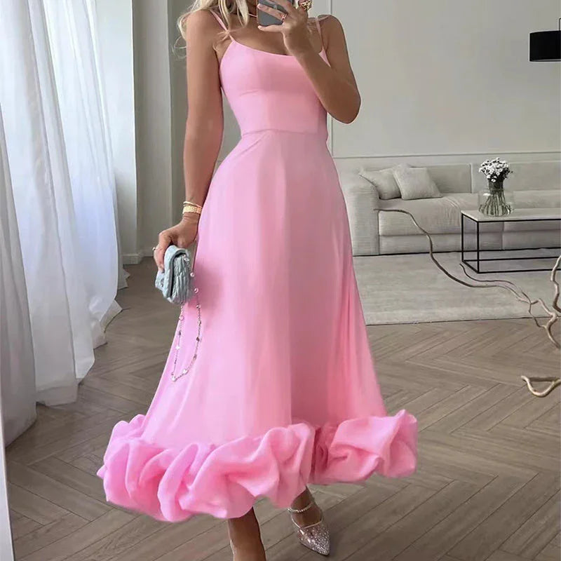 Fashion Suspenders Large Flower Swing Three-dimensional Flower A- Line Skirt Womens Clothing - VAleG