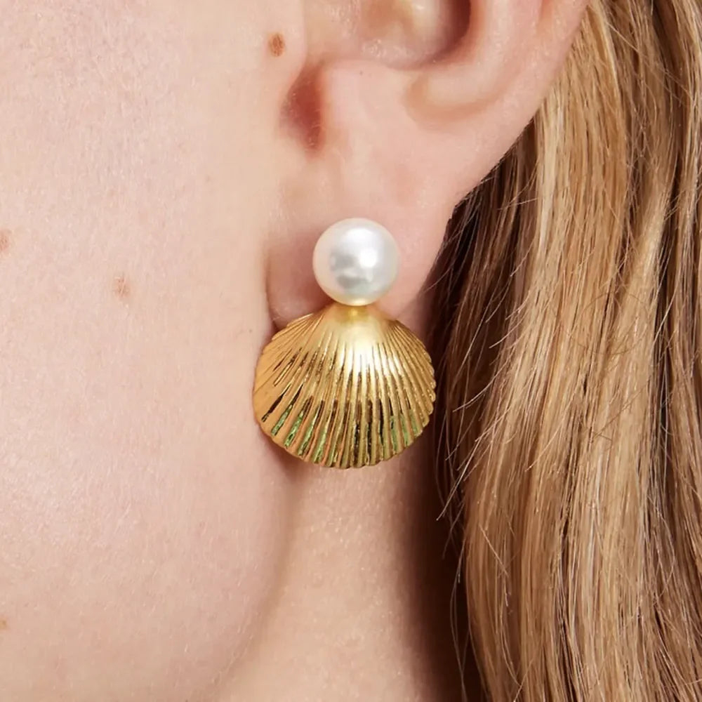 18K Gold-Plated Stainless Steel Shell Shape Earrings - VAleG