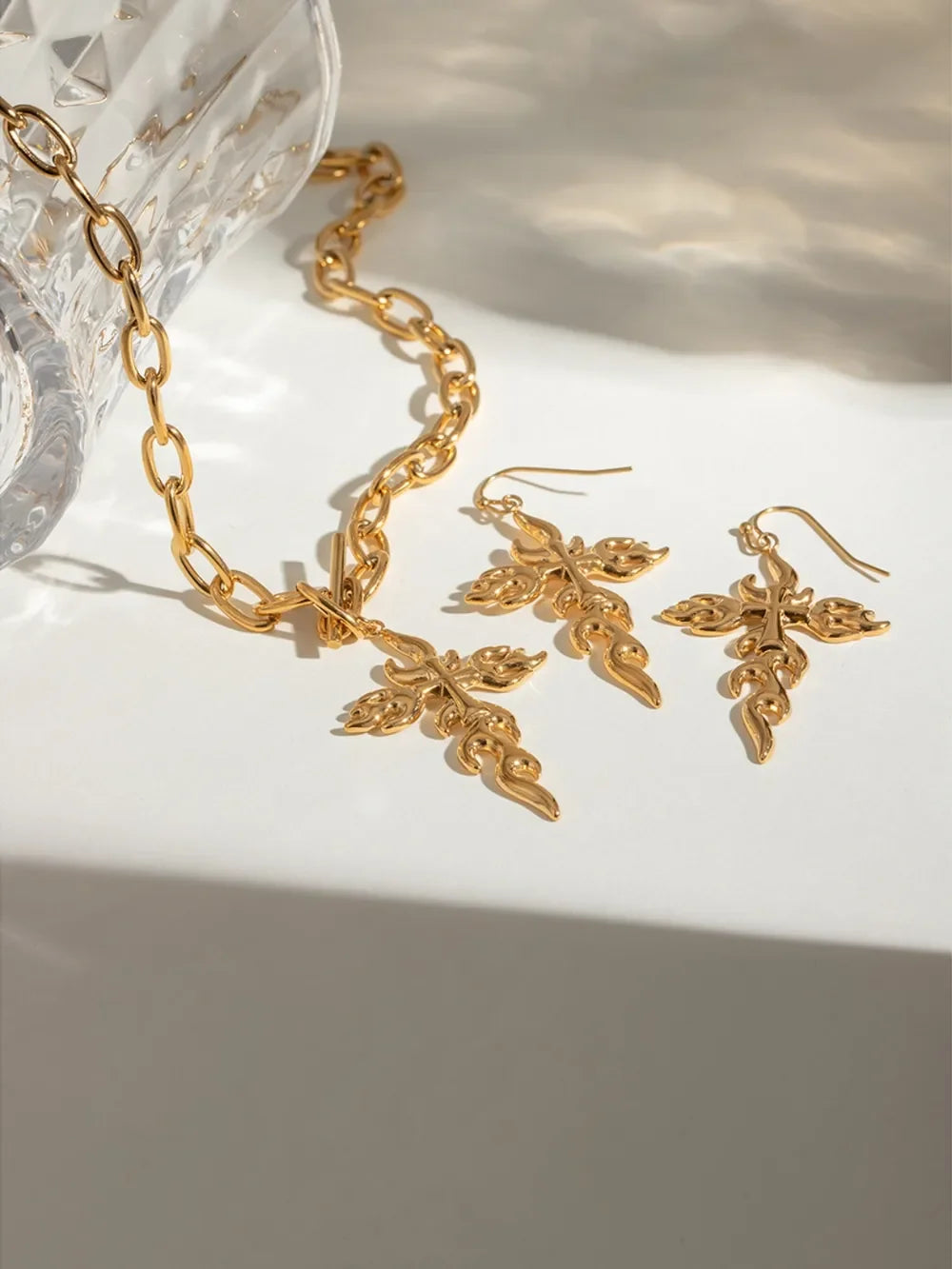 18K Gold-Plated Stainless Steel Cross Necklace - VAleG