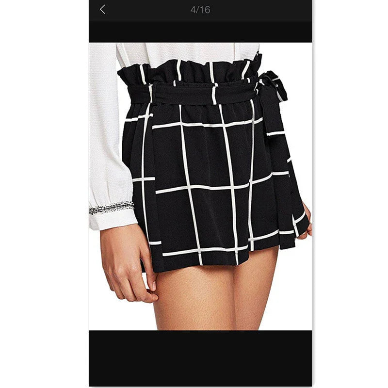 Ladies Check Waist Belt Shorts - VAleG