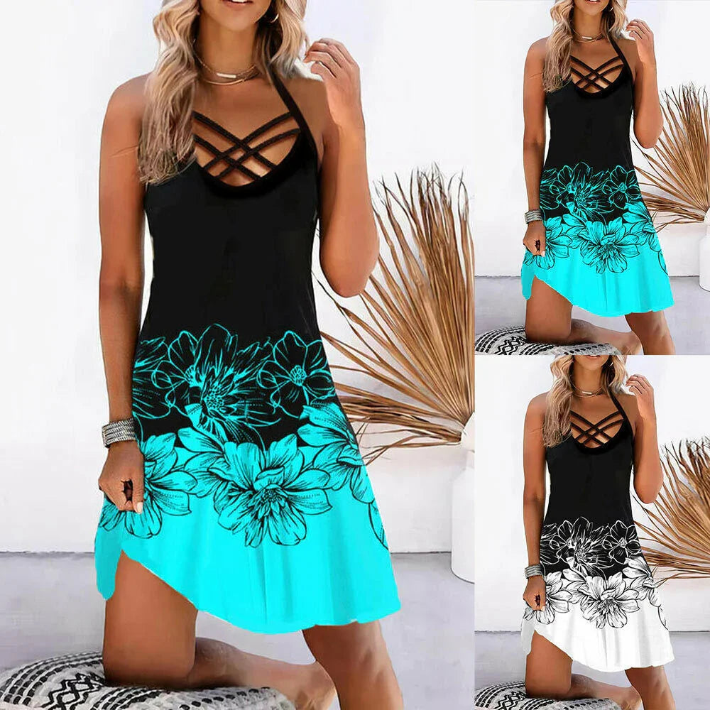 Sexy Ladies Floral Sleeveless Beach Dress - VAleG