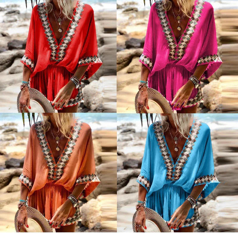 Women's Beach Print Bohemian Jumpsuit - VAleG